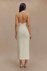 Annita Crepe Halter Midi Dress - Ivory