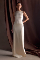 Violet Sleeveless Satin Maxi Dress - Blush Gold