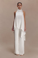 Sydney Asymmetrical Satin Halter Top - Ivory