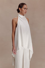 Sydney Asymmetrical Satin Halter Top - Ivory