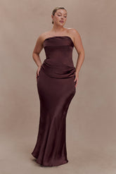 Jasmine Strapless Satin Maxi Dress - Dark Chocolate