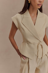 Andina Shortsleeve Linen Top - Natural Beige