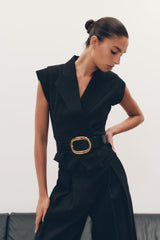 Andina Shortsleeve Linen Top - Black