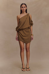 Gabriella Draped Mini Dress - Light Brown Marle