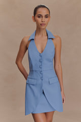 Ruth Cotton Halter Mini Dress - Ocean Blue