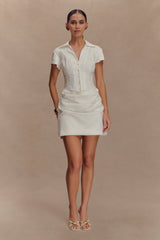 Tarryn Collared Cotton Mini Dress - White