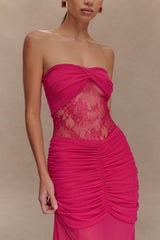 Khadijah Lace And Mesh Maxi Dress - Dragonfruit