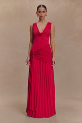 Dania Cowl Neck Slinky Maxi Dress - Fuchsia Pink