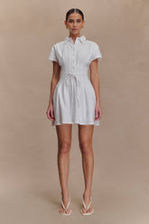 Aysha Buttoned Linen Mini Dress - White