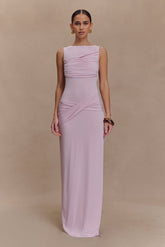 Henley Slinky Drape Maxi Dress - Baby Pink
