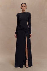 Deanna Long Sleeve Gathered Maxi Dress - Black
