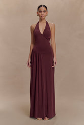 Yelena Ruched Halter Maxi Dress - Mahogany