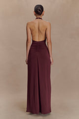 Yelena Ruched Halter Maxi Dress - Mahogany