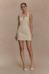 Ebony Embroidered Denim Mini Dress - Cream
