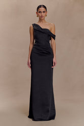 Dalia Off Shoulder Satin Maxi Dress - Black