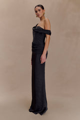 Dalia Off Shoulder Satin Maxi Dress - Black