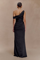 Dalia Off Shoulder Satin Maxi Dress - Black