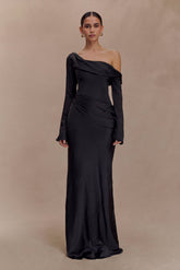 Iris Long Sleeve Satin Maxi Dress - Black