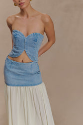 Tully Strapless Topstitch Denim Top - 80'S Blue