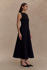 Callista Crepe A-Line Midi Dress - Black