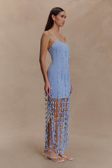 Tove Hand Knit Flower Mini Dress - Blue