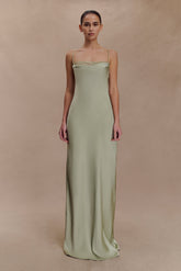 Isadora Lace & Satin Maxi Dress - Sage