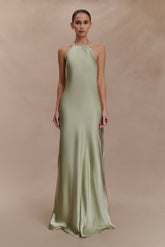 Bella Satin Halter Maxi Dress - Sage