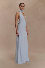 Juliet Slinky Maxi Dress With Scarf - Pale Blue