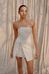 Steph Strapless Linen Mini Dress - White