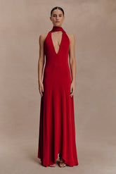 Juliet Slinky Maxi Dress With Scarf - Ruby