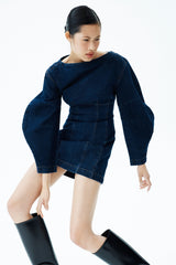 Cosmala Denim Long Sleeve Mini Dress - Indigo Blue