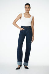 Kirralee Straight Leg Cuffed Jeans - Indigo Blue