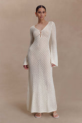 Kayleigh Crochet Fishtail Flare Sleeve Maxi Dress - White