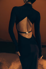 Kiyah Slinky Cut Out Maxi Dress - Black