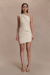 Helena One Shoulder Linen Mini Dress - Natural Beige