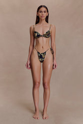 Andie Ruched String Side Bikini Brief - Green Fluid Reverie Print