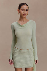 Elowen Knit Cowl Long Sleeve Top - Pastel Green