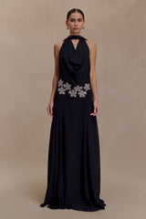 Santal Floral Chiffon Halter Maxi Dress - Black