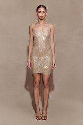 Jasmyn Hot Fix Mini Dress With Mesh Back - Nude