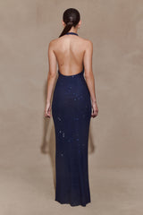 Harriet Halter Neck Diamante Maxi Dress - Navy