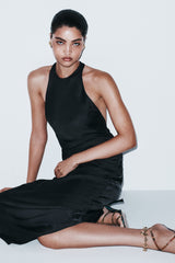 Rinna Satin Halter Maxi Dress - Black