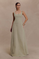 Salma Drop Waist Cotton Maxi Dress - Sage