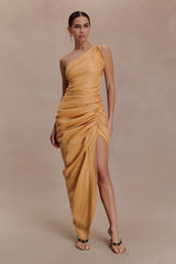 Birgit Linen Midi Dress With Hardware - Deep Peach