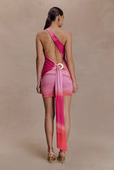 Claudette Slinky Mini Dress With Hardware - Pink Sunset Print