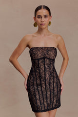 Jeannette Panelled Lace Mini Dress - Black