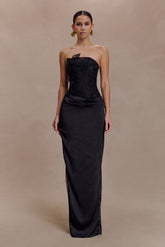 Asha Floral Mesh And Satin Maxi Dress - Black