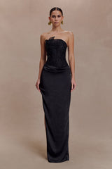 Asha Floral Mesh And Satin Maxi Dress - Black