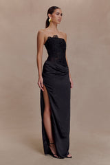 Asha Floral Mesh And Satin Maxi Dress - Black