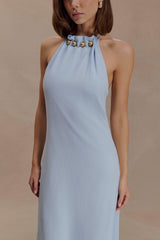 Abeda Cotton Maxi Dress With Hardware - Pale Blue