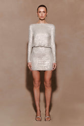 Darius Diamante Cowl Mini Dress - Silver